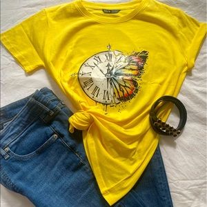 Yellow Clock Butterfly Shirt.